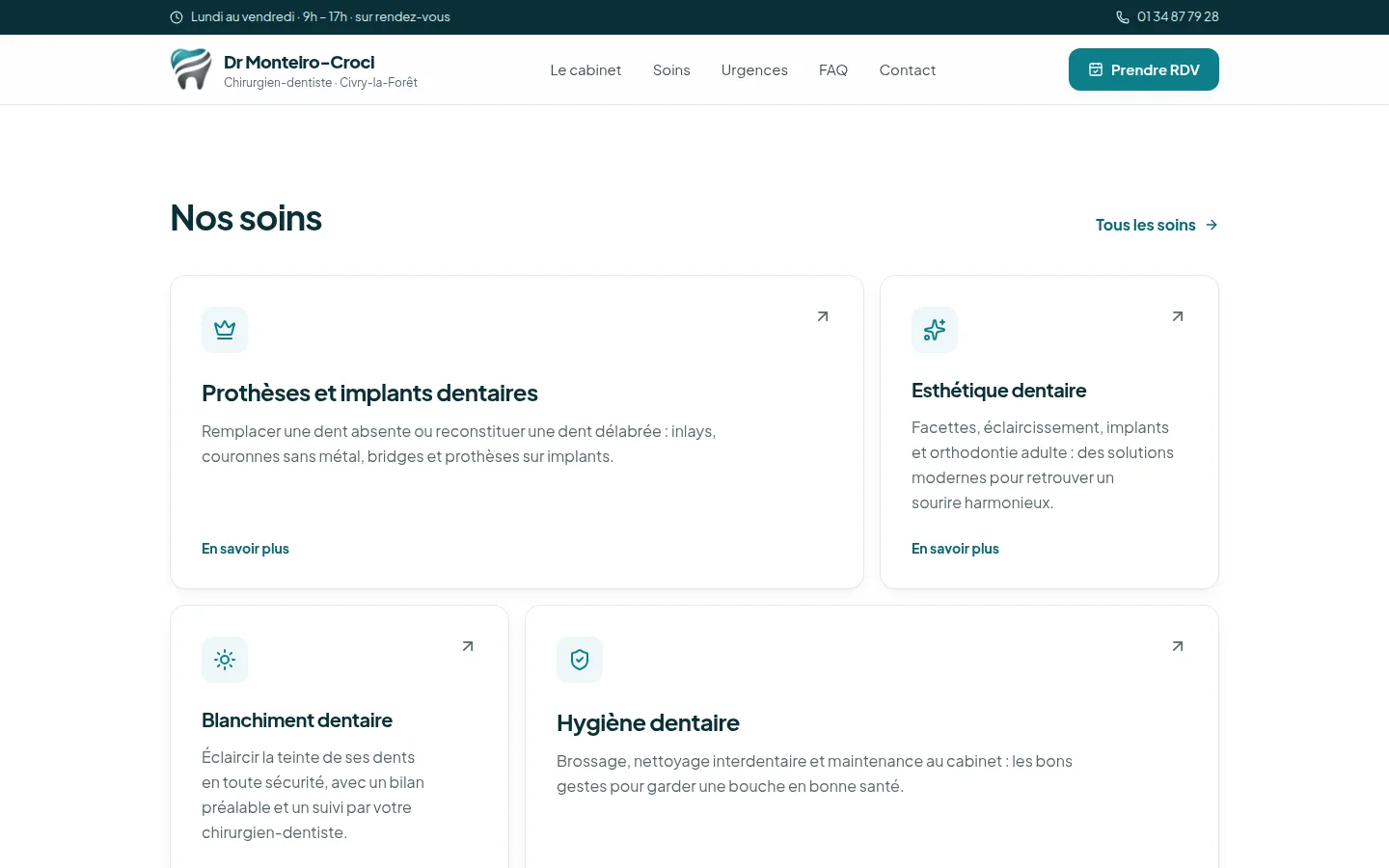 Section des soins proposés