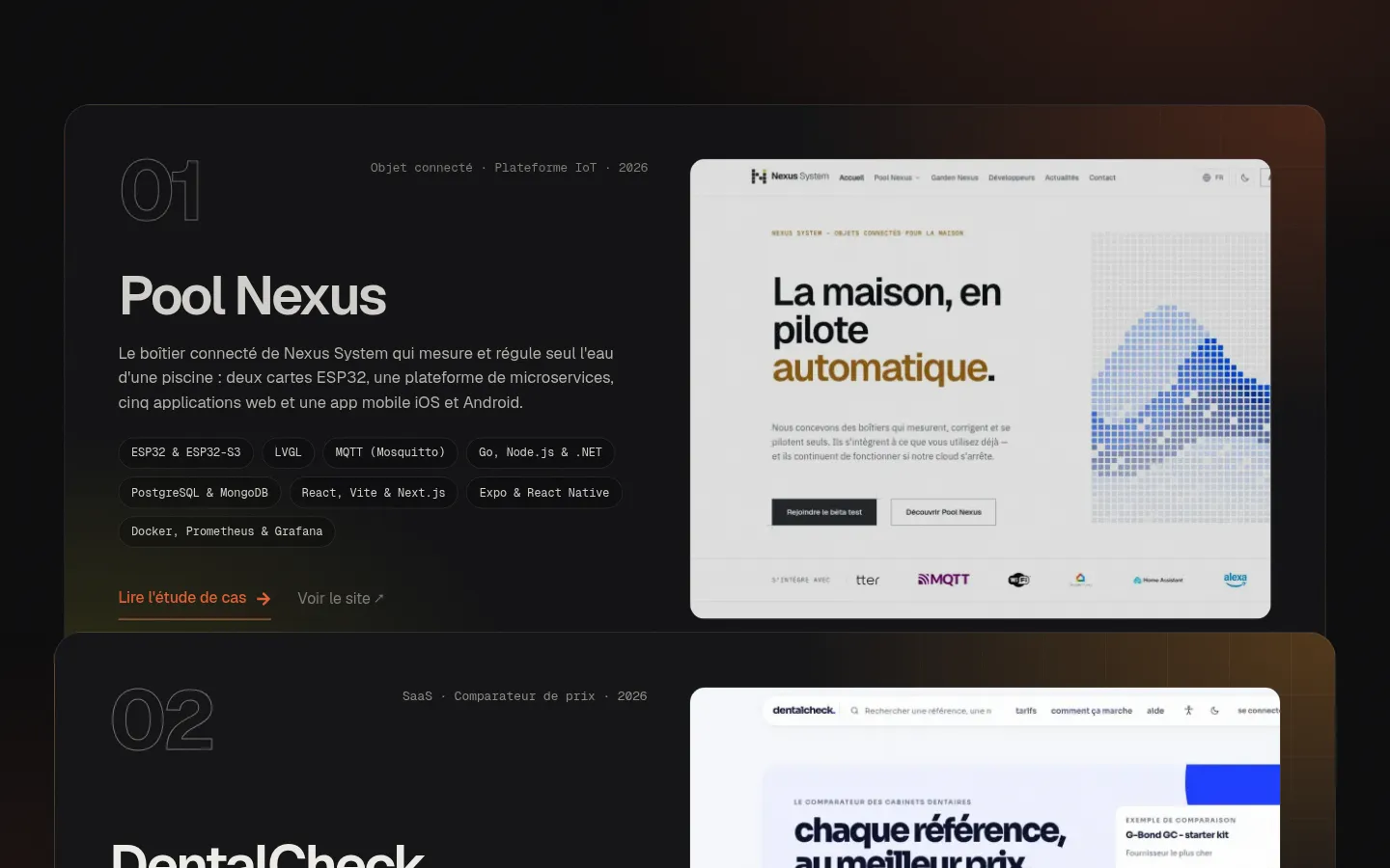 Cartes projets empilées au scroll