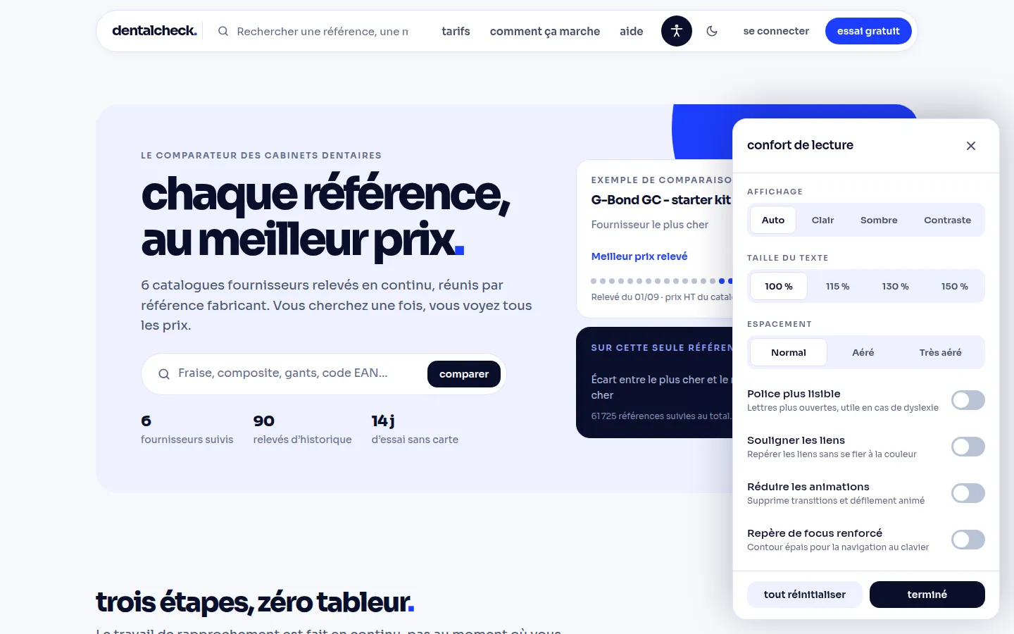 Panneau de confort de lecture de DentalCheck